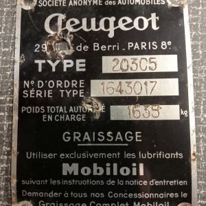 Typeplaatje Peugeot 203 C5 - Fourgonnette