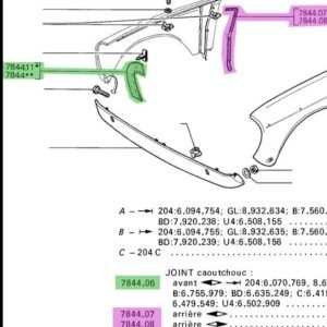 Peugeot 204 voor spatbord rubber